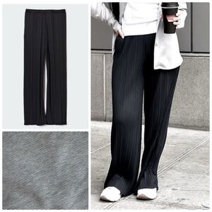 Uniqlo GREY Pleated Wide-Leg Trousers
